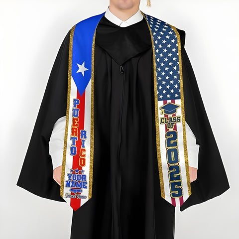 Custom Puerto Ricans Graduation Sash 2025, Puerto Rico American Flag Graduation Stole 2025, Puerto Rico Graduation Stole