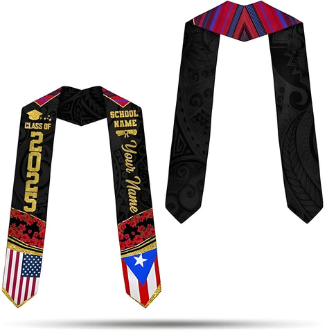 Custom Puerto Ricans Graduation Sash 2025, Puerto Rico American Flag Graduation Stole 2025, Puerto Rico Graduation Sash