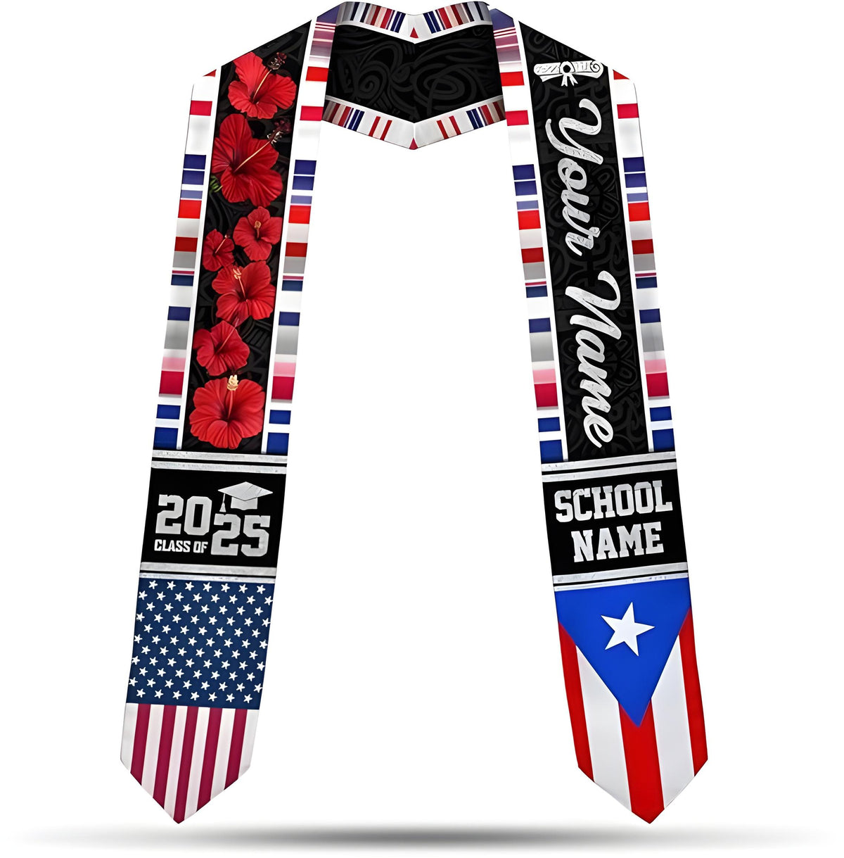Custom Puerto Ricans Graduation Sash, Puerto Rico American Flag Graduation Stole 2025, Puerto Rico Graduation Sash 2025