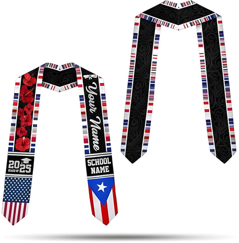 Custom Puerto Ricans Graduation Sash, Puerto Rico American Flag Graduation Stole 2025, Puerto Rico Graduation Sash 2025