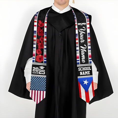 Custom Puerto Ricans Graduation Sash, Puerto Rico American Flag Graduation Stole 2025, Puerto Rico Graduation Sash 2025