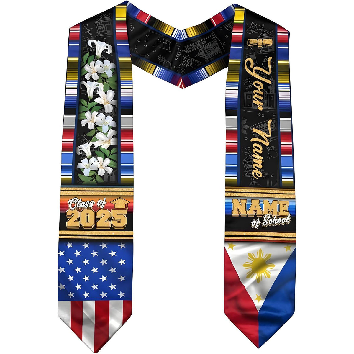 Customized Filipinos Graduation Sash 2025, Filipinos American Flag Graduation Stole 2025, Philippines Graduation Sash
