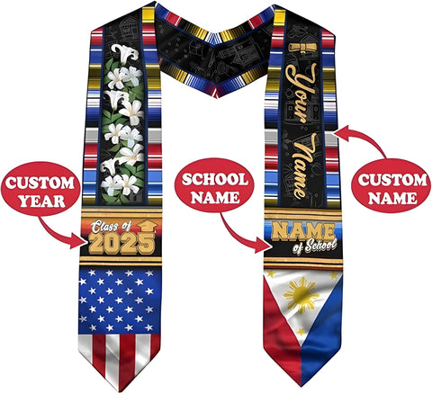 Customized Filipinos Graduation Sash 2025, Filipinos American Flag Graduation Stole 2025, Philippines Graduation Sash