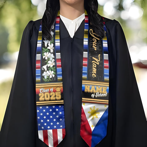 Customized Filipinos Graduation Sash 2025, Filipinos American Flag Graduation Stole 2025, Philippines Graduation Sash