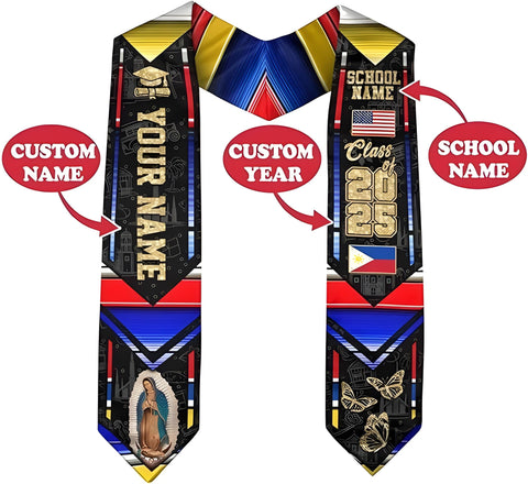 Customized Filipinos Graduation Sash, Filipinos American Flag Graduation Stole 2025, Philippines Graduation Sash 2025