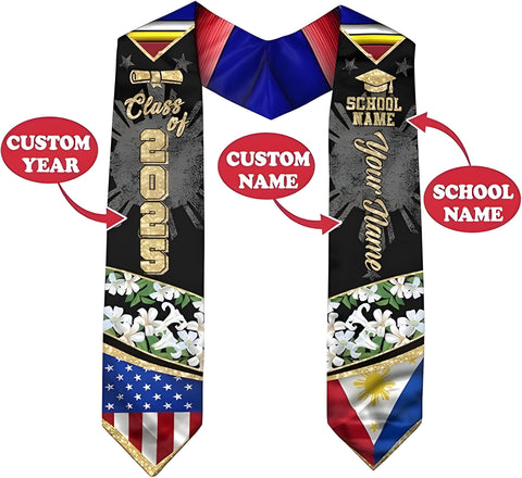 Customized Filipinos Graduation Stole, Filipinos American Flag Graduation Stole 2025, Philippines Graduation Sash 2025