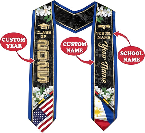 Customized Filipinos Graduation Stole 2025, Filipinos American Flag Graduation Sash, Philippines Graduation Sash 2025