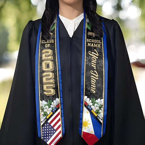 Customized Filipinos Graduation Stole 2025, Filipinos American Flag Graduation Sash, Philippines Graduation Sash 2025