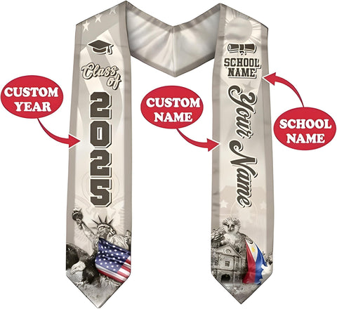 Customized Filipinos Graduation Stole 2025, Filipinos American Flag Graduation Sash 2025, Philippines Graduation Stole