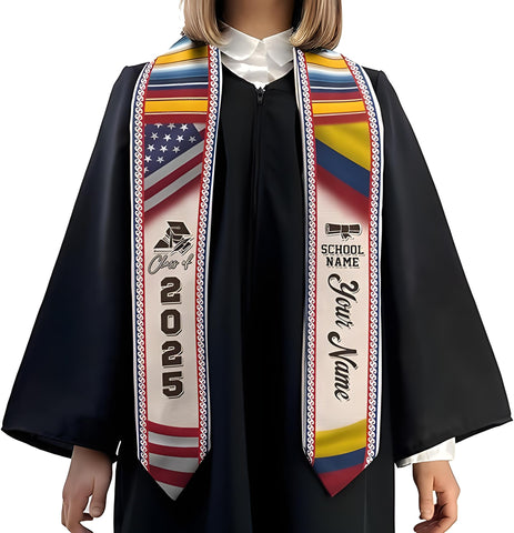 Colombians Graduation Sash 2025, Custom Colombians American Flag Graduation Stole 2025, Colombia Graduation Stole