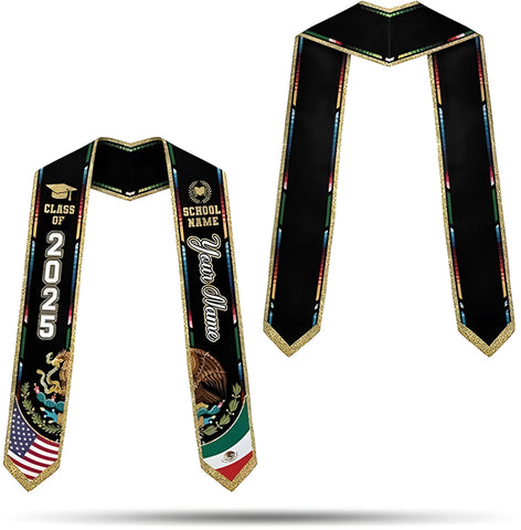 Custom Mexican Graduation Sash, Mexican American Flag Graduation Stole 2025, Mexico Graduation Stole Class of 2025