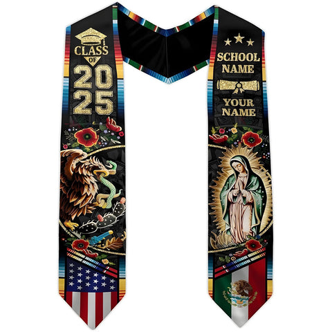 Custom Mexican Graduation Sash 2025, Mexican American Flag Graduation Stole, Mexico Graduation Sash Class of 2025