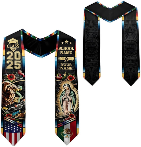 Custom Mexican Graduation Sash 2025, Mexican American Flag Graduation Stole, Mexico Graduation Sash Class of 2025