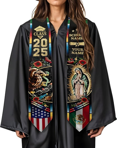 Custom Mexican Graduation Sash 2025, Mexican American Flag Graduation Stole, Mexico Graduation Sash Class of 2025
