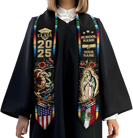 Custom Mexican Graduation Sash 2025, Mexican American Flag Graduation Stole, Mexico Graduation Sash Class of 2025