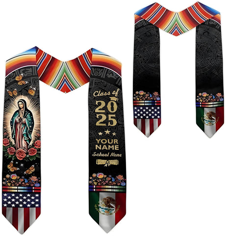 Customized Mexican Graduation Sash, Mexican American Flag Graduation Stole 2025, Mexico Graduation Sash Class of 2025