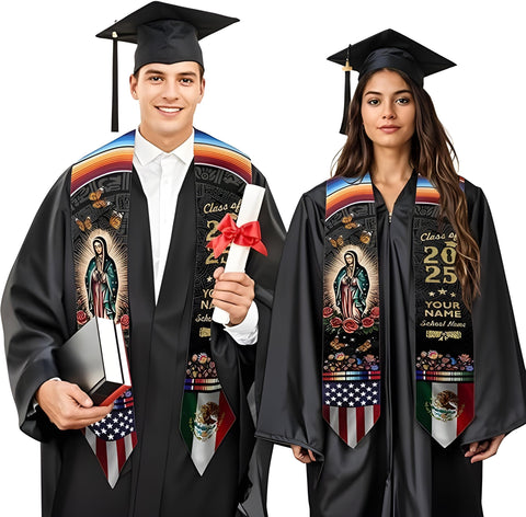 Customized Mexican Graduation Sash, Mexican American Flag Graduation Stole 2025, Mexico Graduation Sash Class of 2025