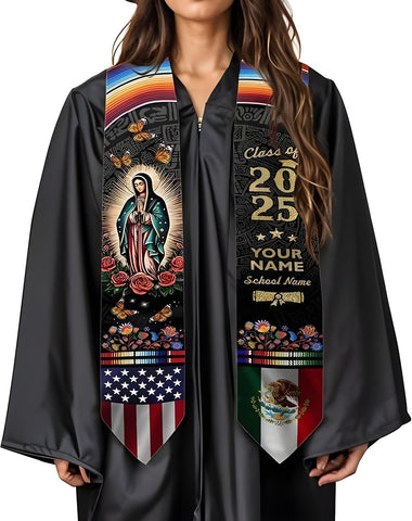 Customized Mexican Graduation Sash, Mexican American Flag Graduation Stole 2025, Mexico Graduation Sash Class of 2025