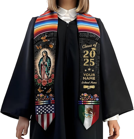 Customized Mexican Graduation Sash, Mexican American Flag Graduation Stole 2025, Mexico Graduation Sash Class of 2025