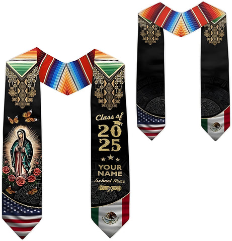 Customized Mexican Graduation Sash, Mexican American Flag Graduation Stole 2025, Mexico Graduation Stole Class of 2025