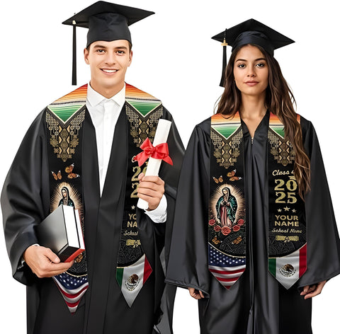 Customized Mexican Graduation Sash, Mexican American Flag Graduation Stole 2025, Mexico Graduation Stole Class of 2025