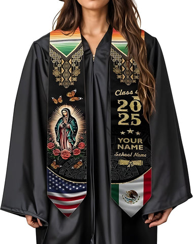 Customized Mexican Graduation Sash, Mexican American Flag Graduation Stole 2025, Mexico Graduation Stole Class of 2025