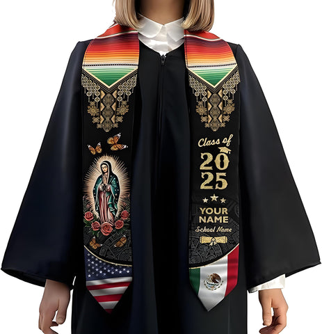 Customized Mexican Graduation Sash, Mexican American Flag Graduation Stole 2025, Mexico Graduation Stole Class of 2025