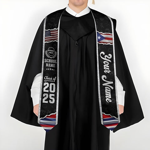 Personalized Puerto Rican Graduation Stole, Puerto Rican Graduation Sash 2025, Puerto Rico Sash for Graduation Day