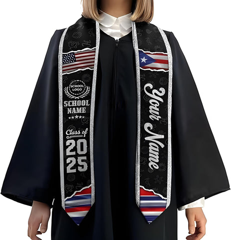 Personalized Puerto Rican Graduation Stole, Puerto Rican Graduation Sash 2025, Puerto Rico Sash for Graduation Day