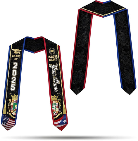 Personalized Puerto Rican Graduation Stole, Puerto Rican Graduation Sash 2025, Puerto Rico Sash for Graduation 2025 Day