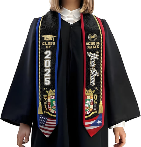 Personalized Puerto Rican Graduation Stole, Puerto Rican Graduation Sash 2025, Puerto Rico Sash for Graduation 2025 Day