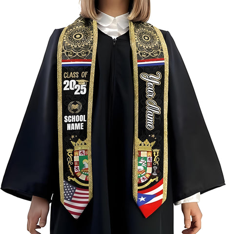 Personalized Puerto Rican Graduation Stole, Puerto Rican Graduation Sash, Puerto Rico Sash for Graduation 2025 Day