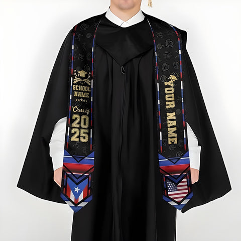 Personalized Puerto Rican Graduation Stole 2025, Puerto Rican Graduation Sash, Puerto Rico Sash for Graduation 2025 Day