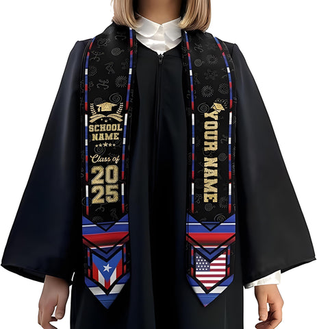 Personalized Puerto Rican Graduation Stole 2025, Puerto Rican Graduation Sash, Puerto Rico Sash for Graduation 2025 Day