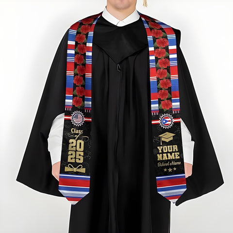 Puerto Rican Graduation Stole 2025, Personalized Puerto Rican Graduation Sash, Puerto Rico Sash for Graduation 2025 Day