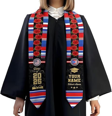Puerto Rican Graduation Stole 2025, Personalized Puerto Rican Graduation Sash, Puerto Rico Sash for Graduation 2025 Day