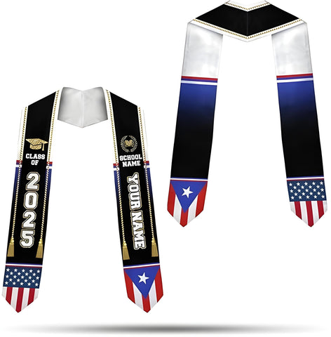 Puerto Rican Graduation Stole 2025, Puerto Rican Graduation Sash, Personalized Puerto Rico Sash for Graduation 2025 Day