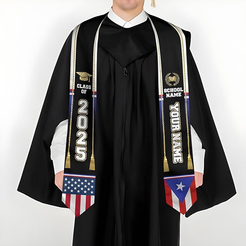 Puerto Rican Graduation Stole 2025, Puerto Rican Graduation Sash, Personalized Puerto Rico Sash for Graduation 2025 Day