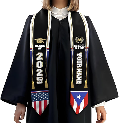 Puerto Rican Graduation Stole 2025, Puerto Rican Graduation Sash, Personalized Puerto Rico Sash for Graduation 2025 Day