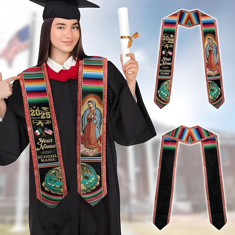 Custom Mexican Graduation Sash 2025, Mexican Flag Graduation Stole, Mexican Sash for Graduation 2025