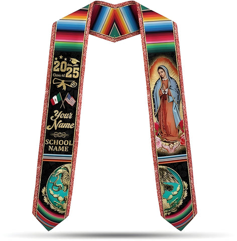 Custom Mexican Graduation Sash 2025, Mexican Flag Graduation Stole, Mexican Sash for Graduation 2025