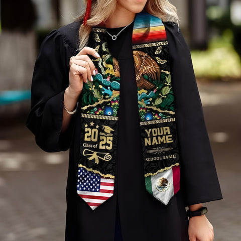 Custom Mexican Graduation Sash 2025, Mexican Flag Graduation Stole, Mexican Stoles Gift for Graduation 2025