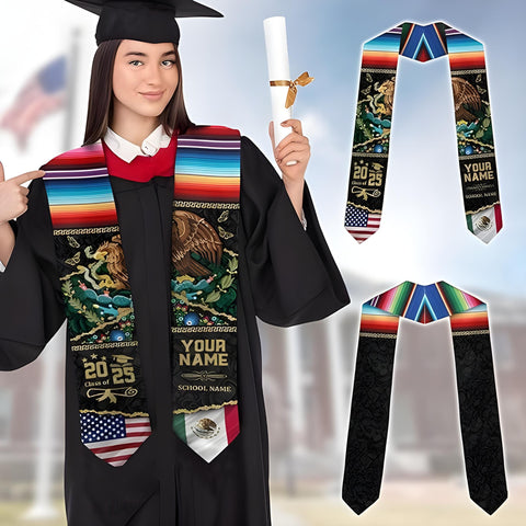 Custom Mexican Graduation Sash 2025, Mexican Flag Graduation Stole, Mexican Stoles Gift for Graduation 2025