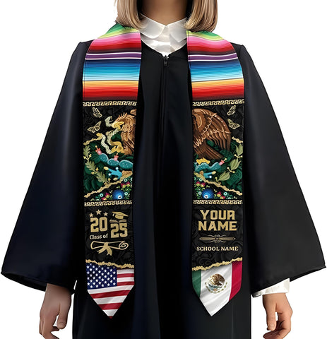 Custom Mexican Graduation Sash 2025, Mexican Flag Graduation Stole, Mexican Stoles Gift for Graduation 2025