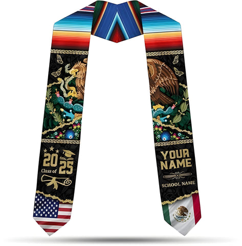 Custom Mexican Graduation Sash 2025, Mexican Flag Graduation Stole, Mexican Stoles Gift for Graduation 2025
