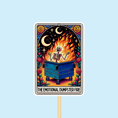 Funny skeleton dumpster fire sticker, Waterproof Vinyl Sticker for Book Laptop Water Bottle Phone Case