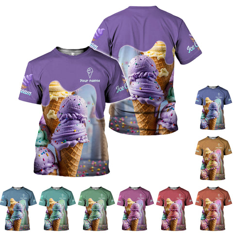 Personalized 3D Ice Creams T Shirt with Name, Custom Ice Cream Shirts for Team, Men Women unisex 3D shirt