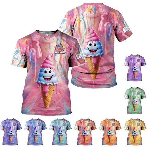 Personalized Ice Creams 3D Shirt with Name, Custom Ice Cream Shirts for Team Men Women