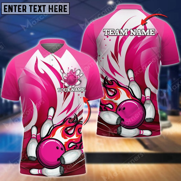 Mostprints Bowling Ball And Pins Animated Fire Customized Name 3D Shirt