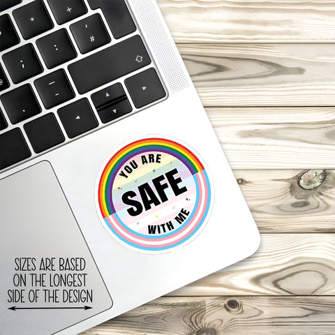 Rainbow LGBTQ+ You are safe with me Sticker, Waterproof Vinyl Sticker for Book Laptop Water Bottle Phone Case